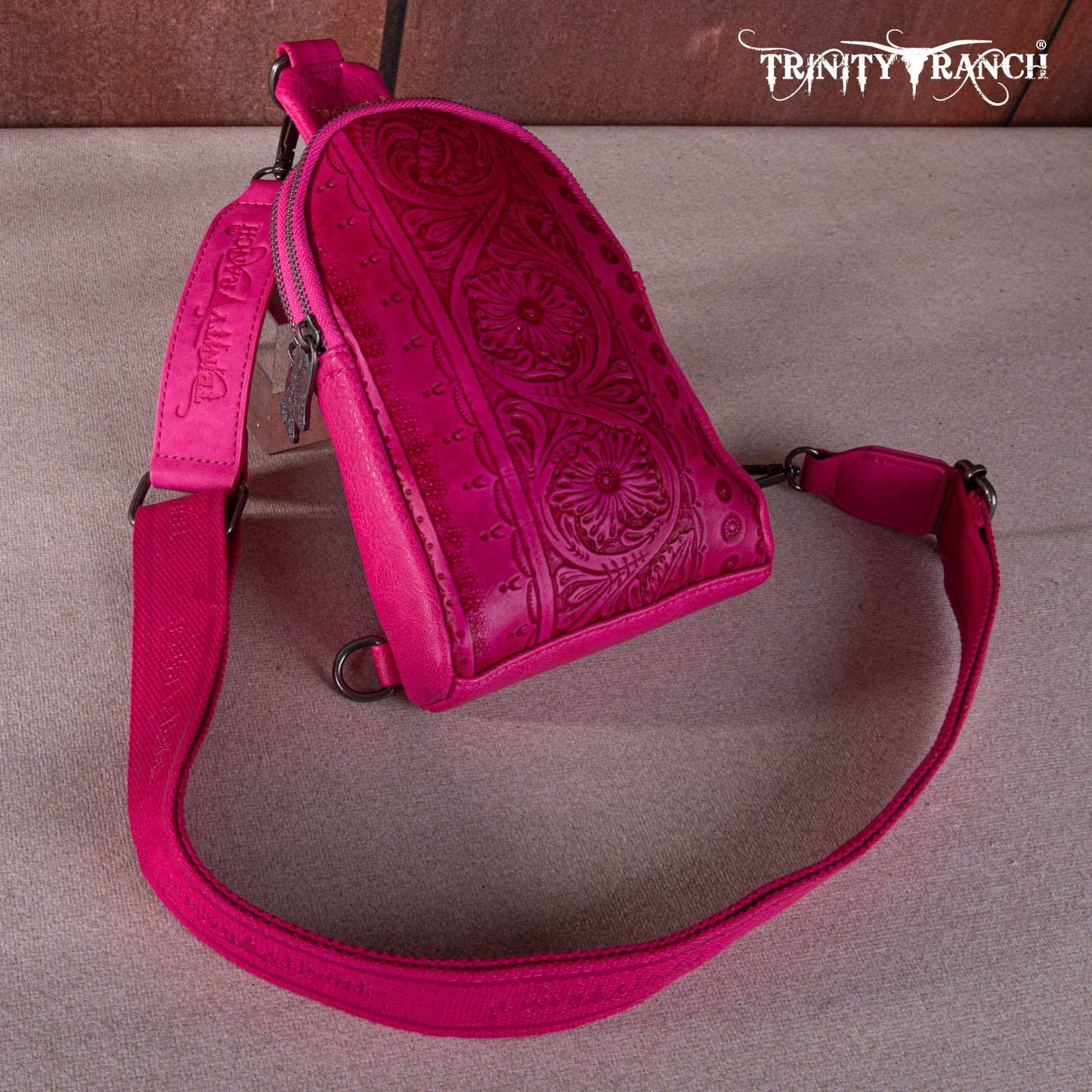 TR159-210A Trinity Ranch Floral Tooled Collection Sling Bag