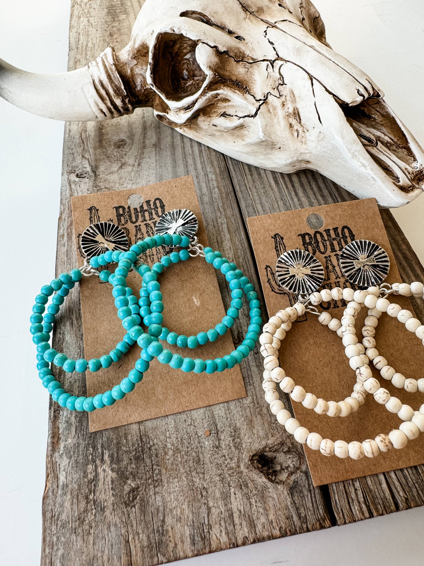 Western Round Bead Stud Post Earrings - turquoise | white