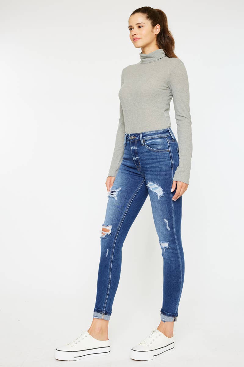 HIGH RISE ANKLE SKINNY JEANS-KC2503M