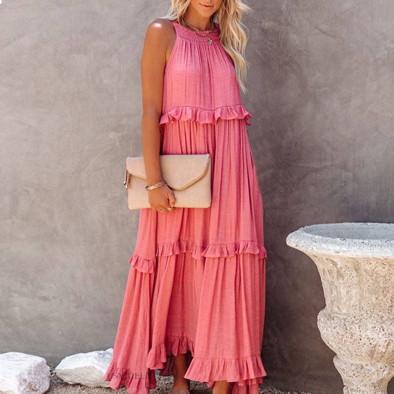Irregular Asymmetric Tiered Sleeveless Long Floor Length Dress