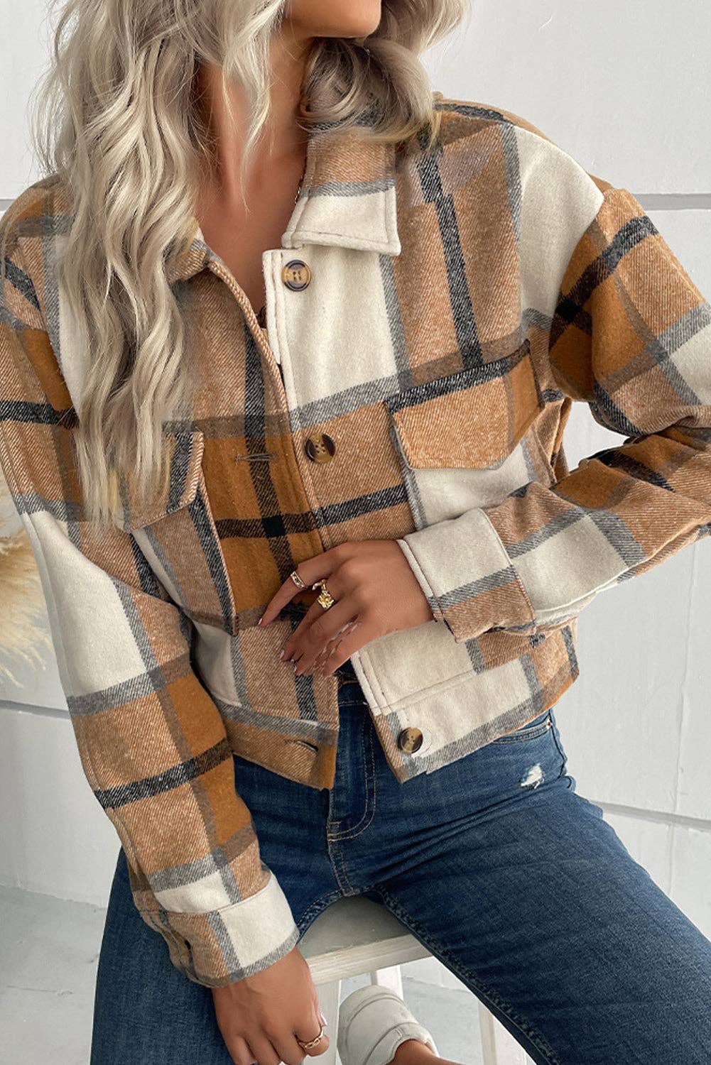 Buttoned Cardigan Plaid Jacket With Pocket