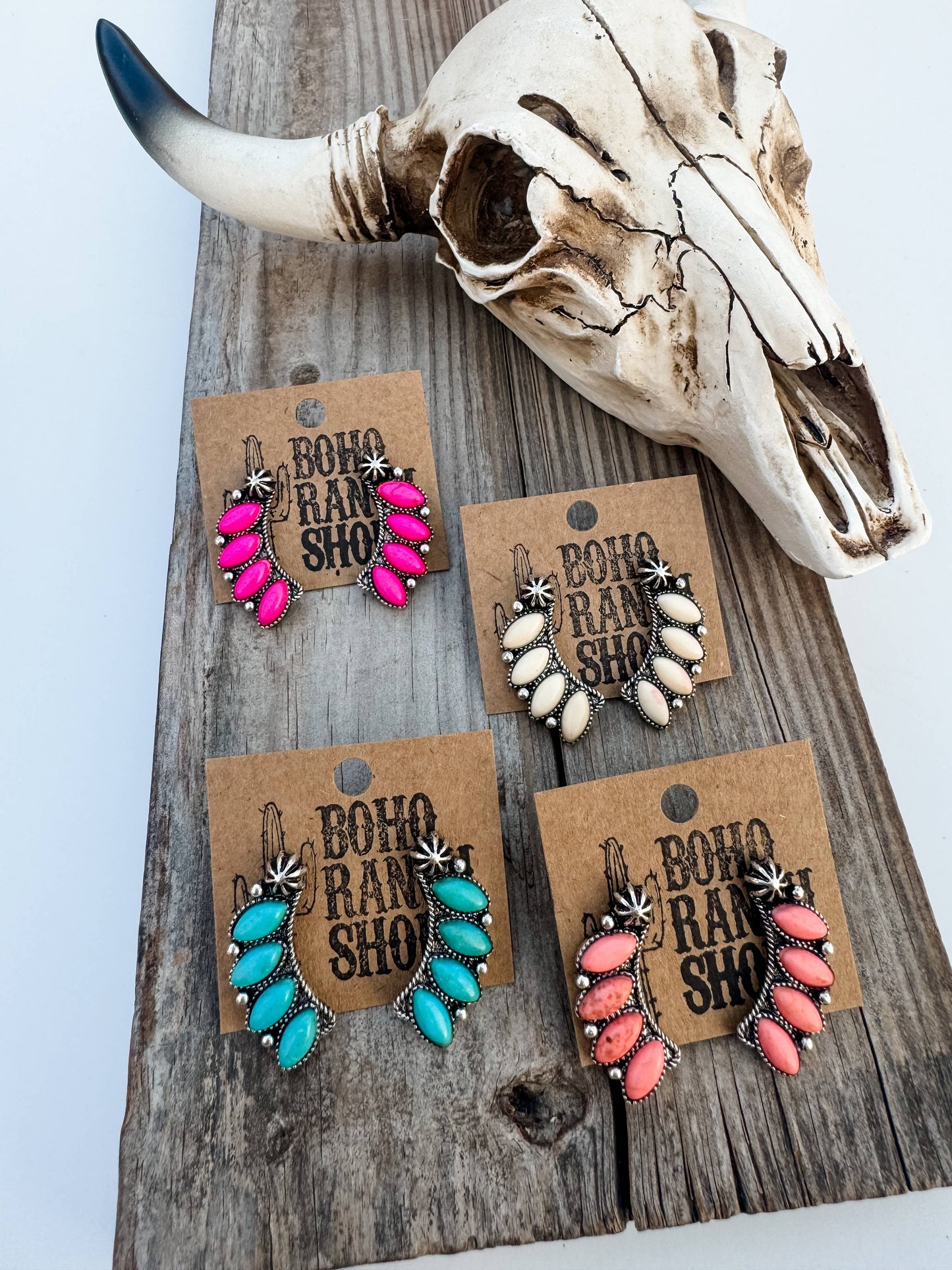 Western Concho Semi Stone Stud Earrings