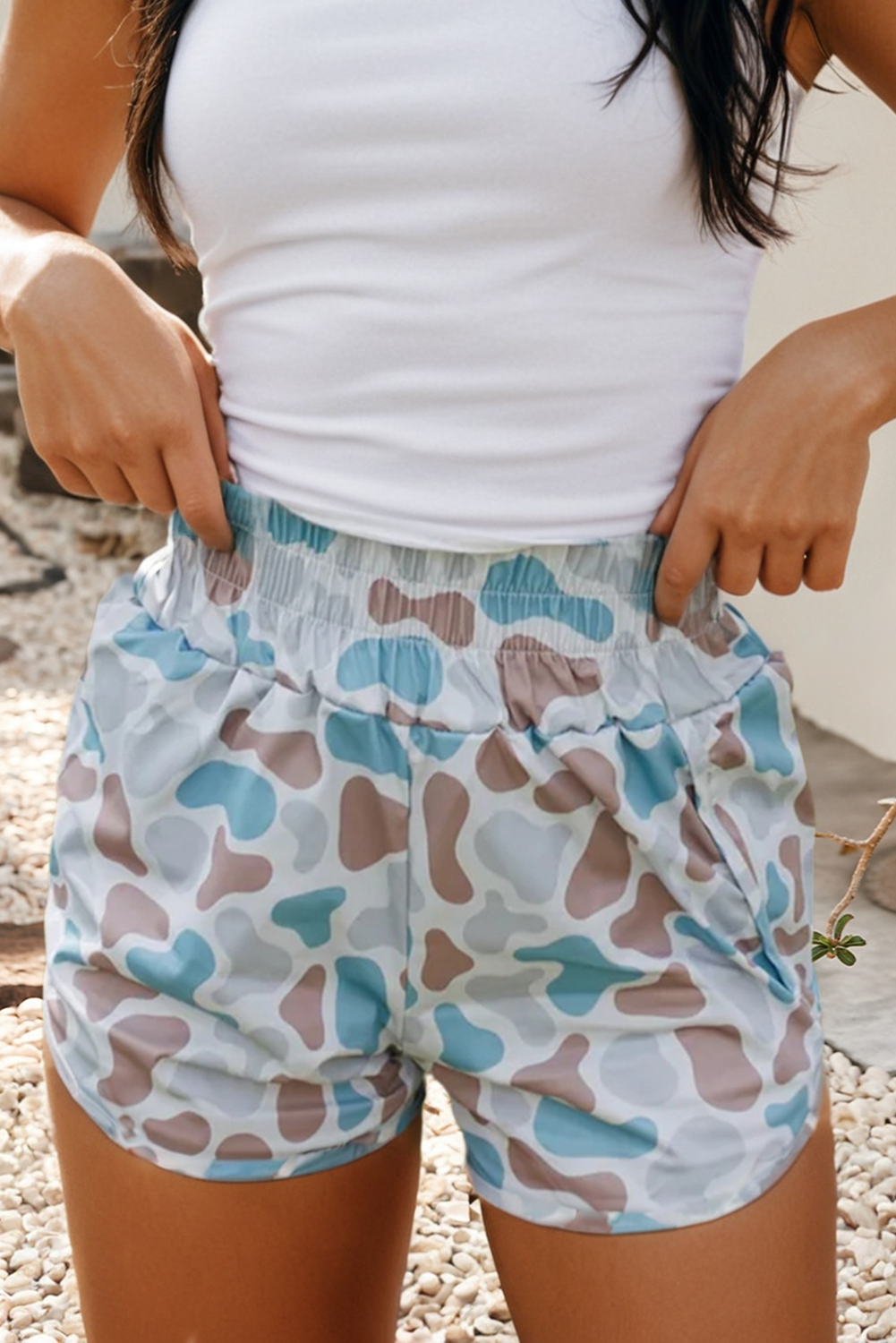 LDC Camouflage Print Shirred High Waist Athleisure Shorts