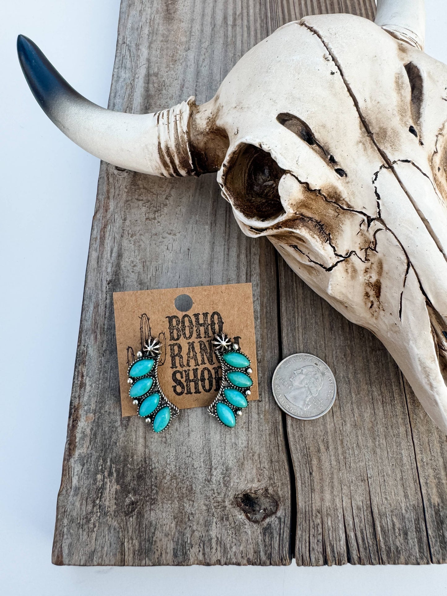 Western Concho Semi Stone Stud Earrings