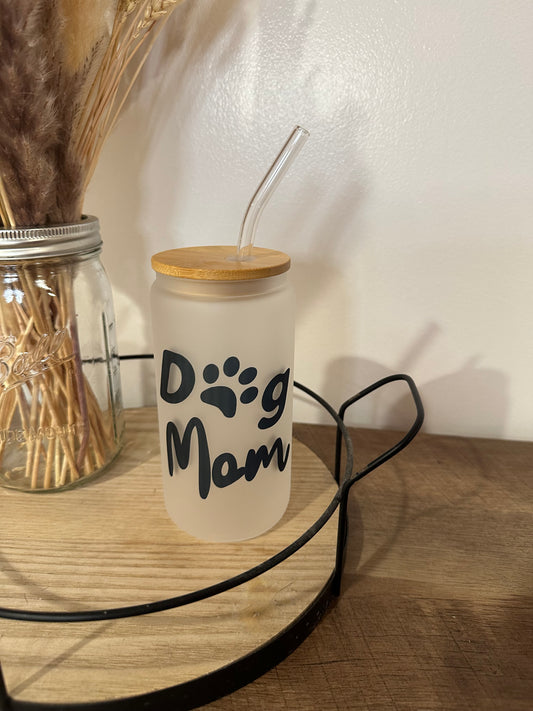 Dog mom , cat mom 16oz glass tumbler