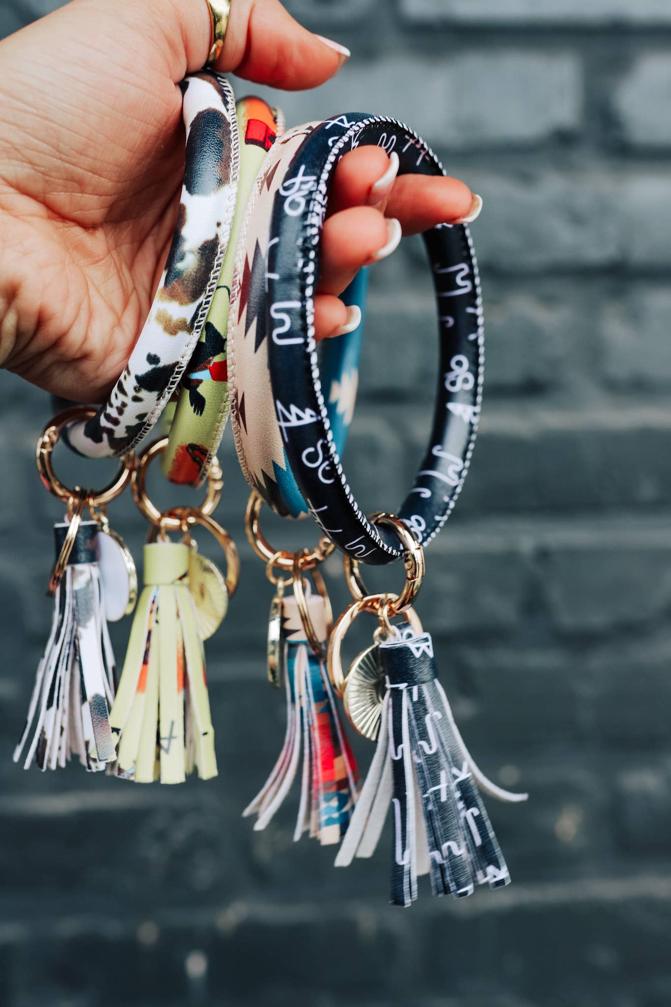 Vintage Cowboy Bangle Bracelet Keyring With Tassel