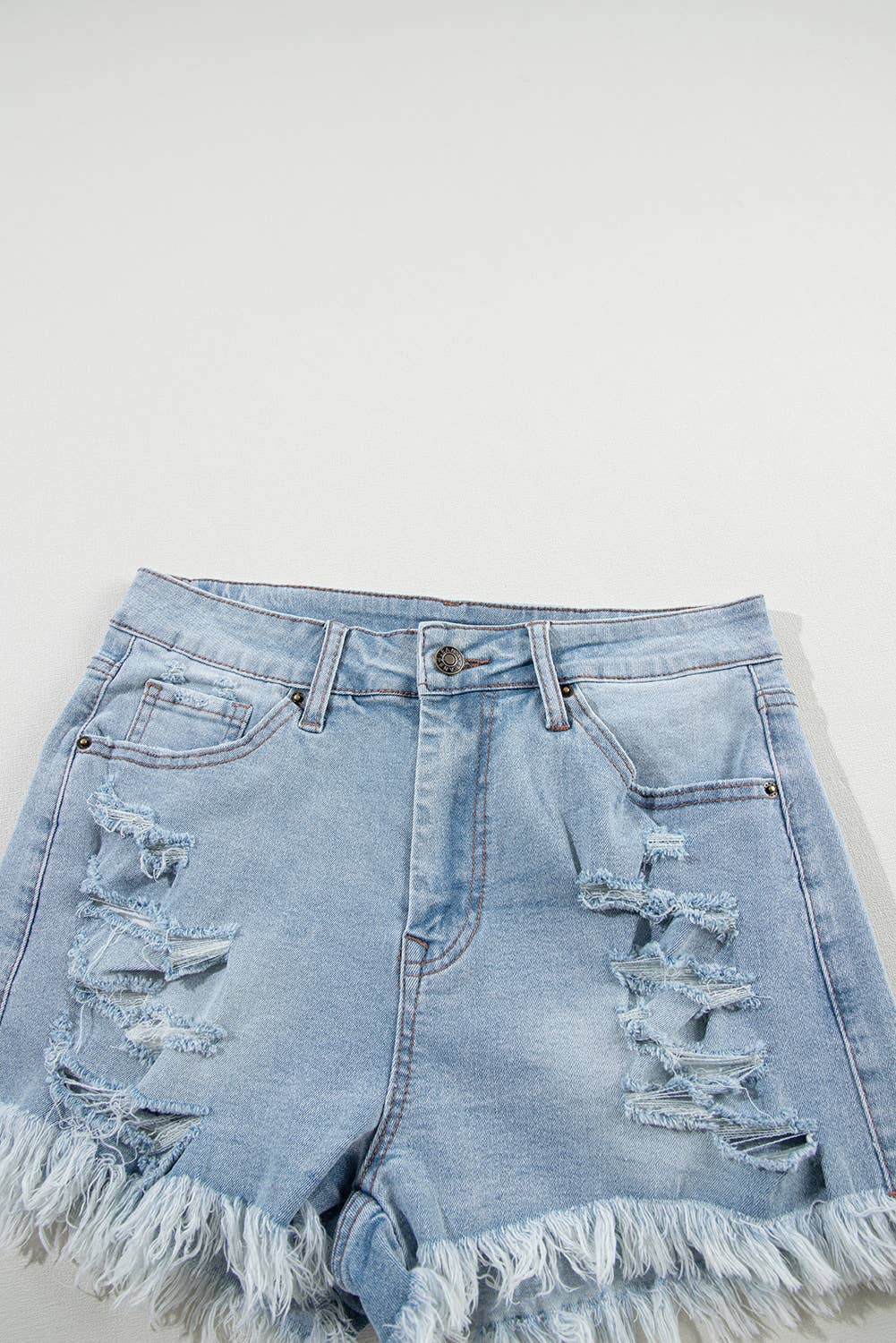 Distressed Ripped Raw Hem High Waist Denim Shorts