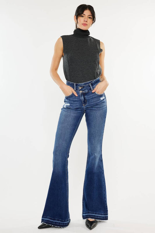 HIGH RISE CROSS OVER FLARE JEANS-KC9340M