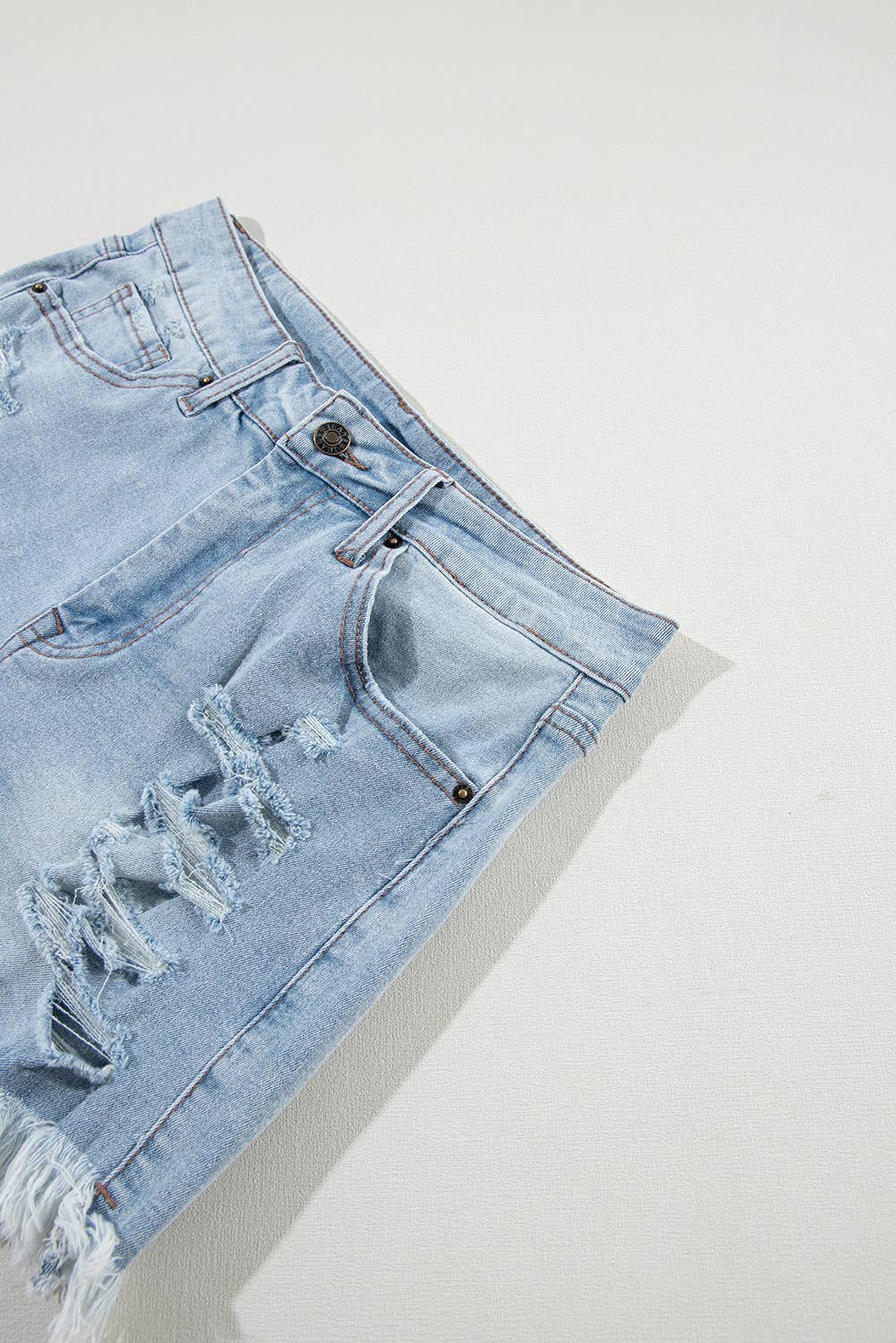 Distressed Ripped Raw Hem High Waist Denim Shorts