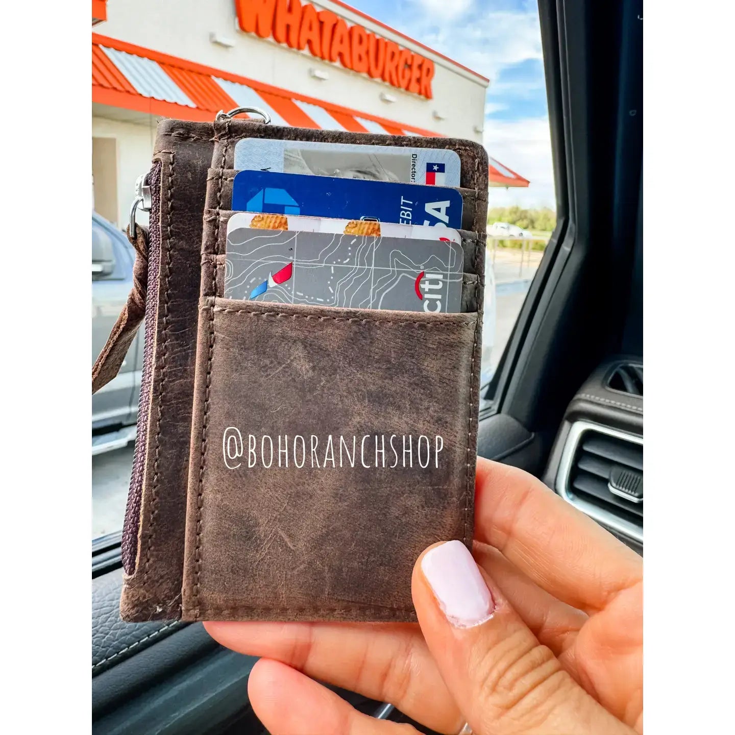 Western Cowhide Leather Keychain Wallet Longhorn