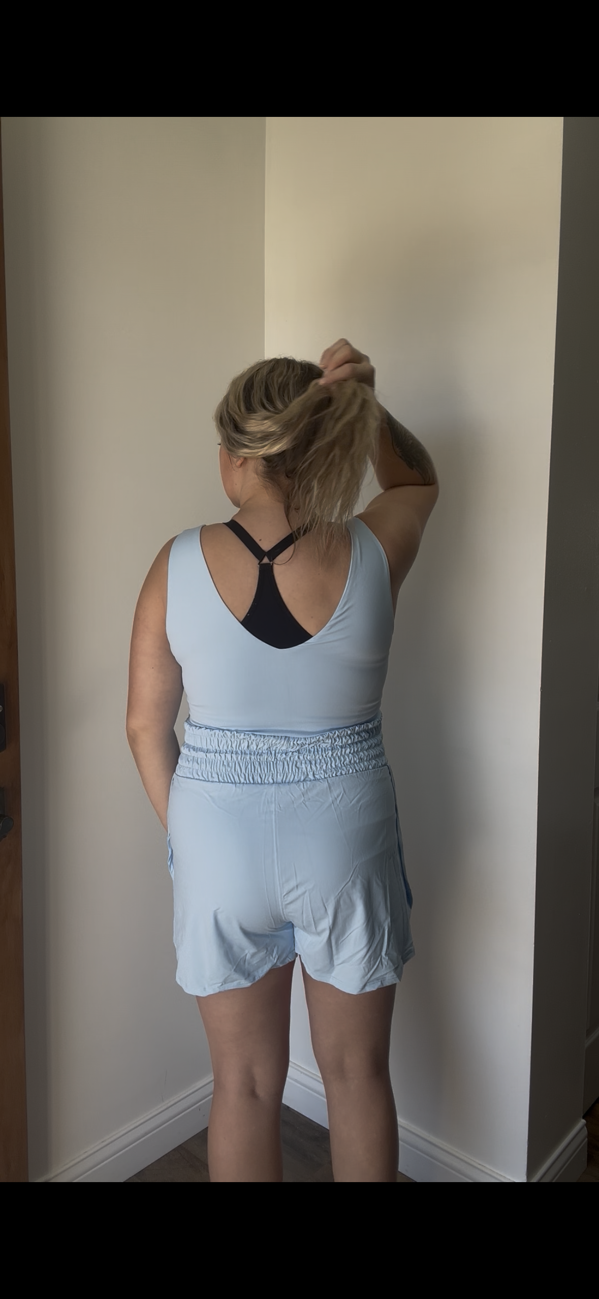 Plain Sleeveless Loop Drawstring Cinched Waist Romper