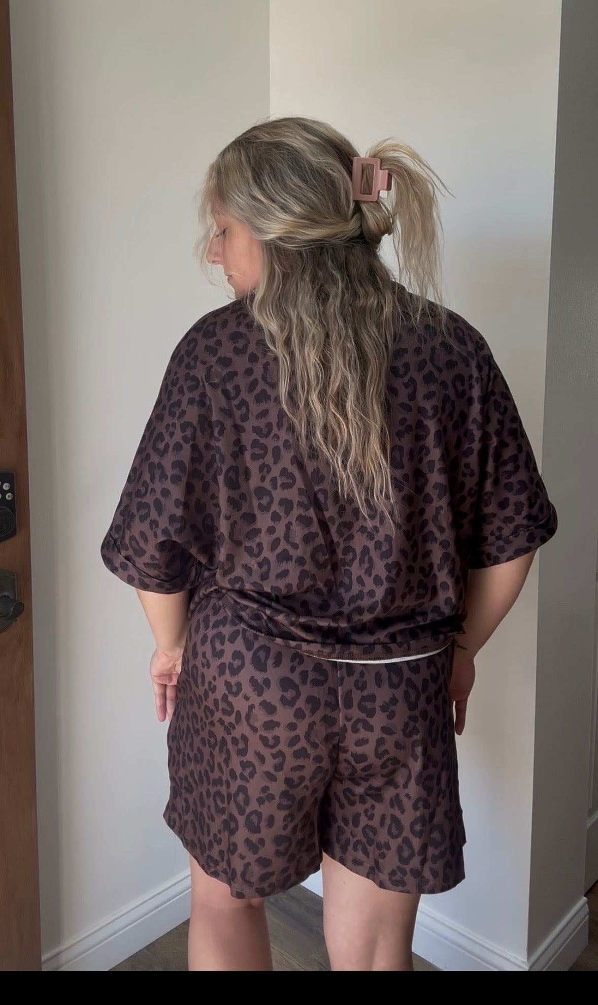 Spring Western Collar Leopard Printed 2pcs Short Set