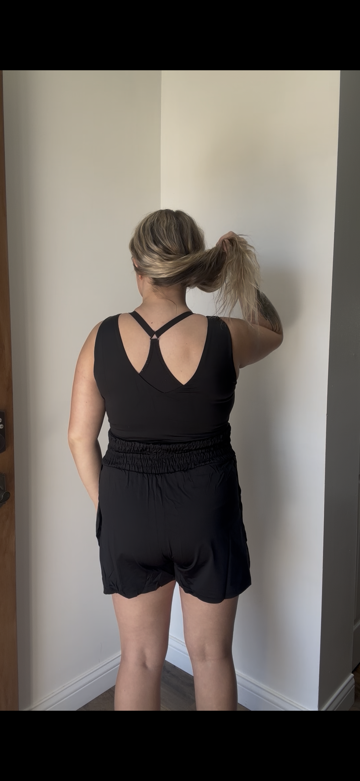 Plain Sleeveless Loop Drawstring Cinched Waist Romper
