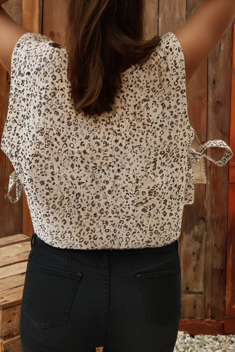 Leopard Print Knot Side Twill Vest