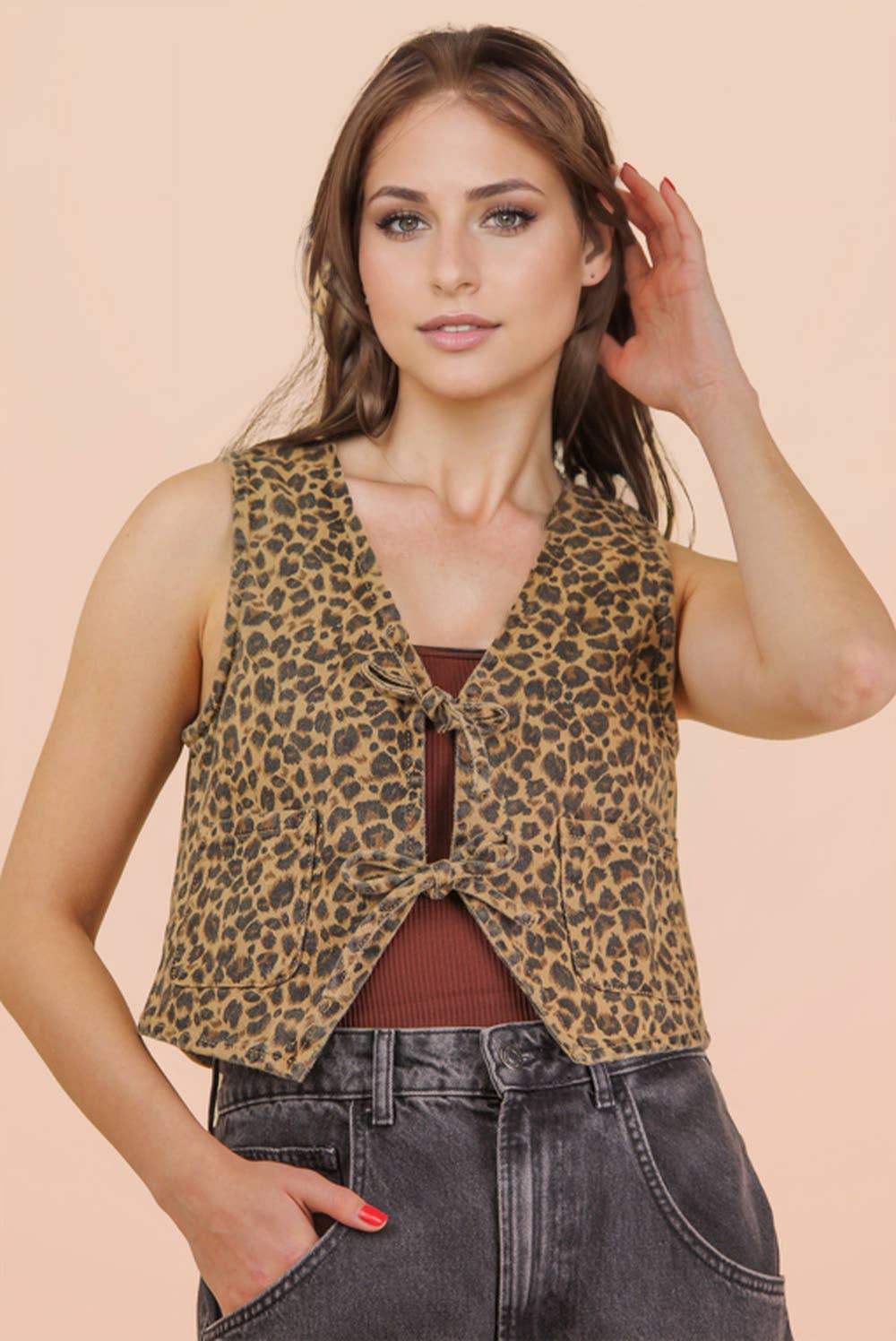 Acid Washed Denim Front Tie Vest
