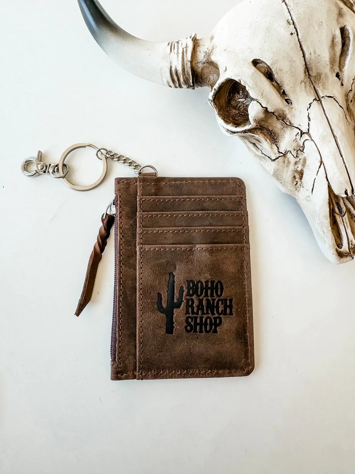 Western Cowhide Leather Keychain Wallet Longhorn