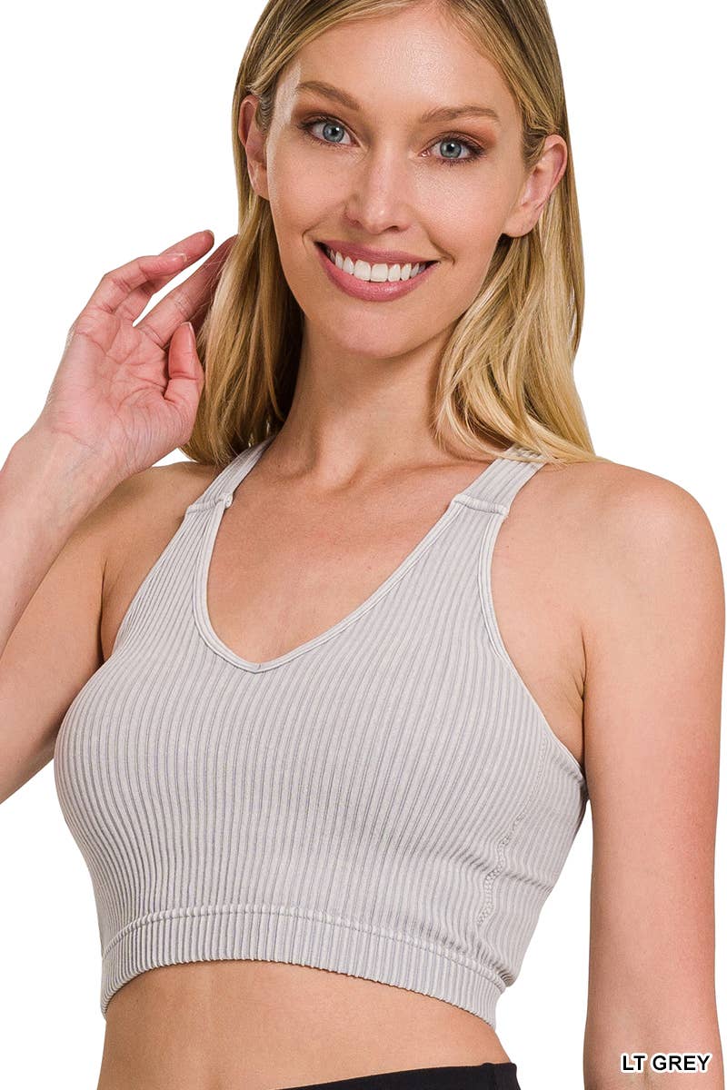 ,,,,...Premium washed seamless crop tank w/ removable bra