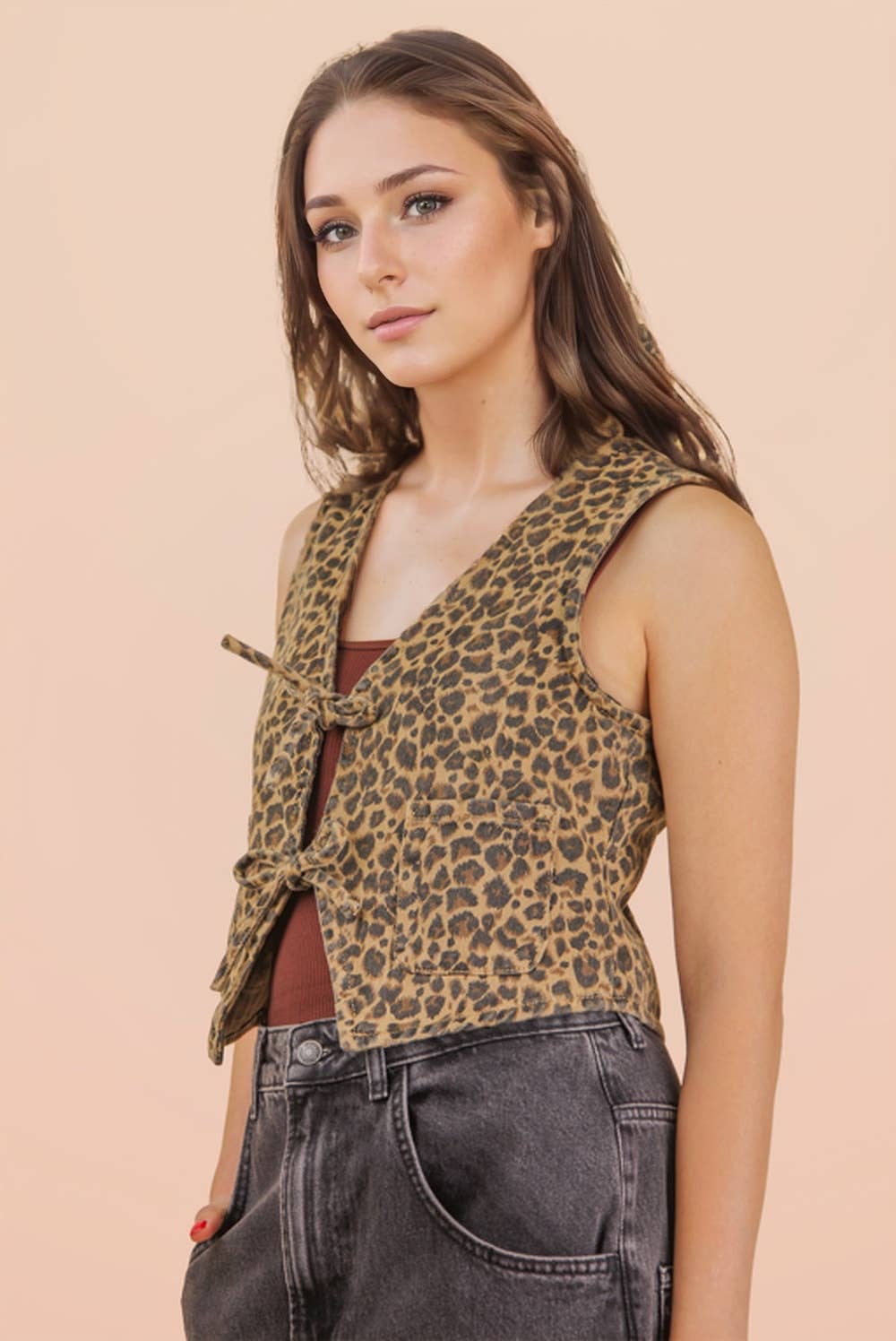Acid Washed Denim Front Tie Vest