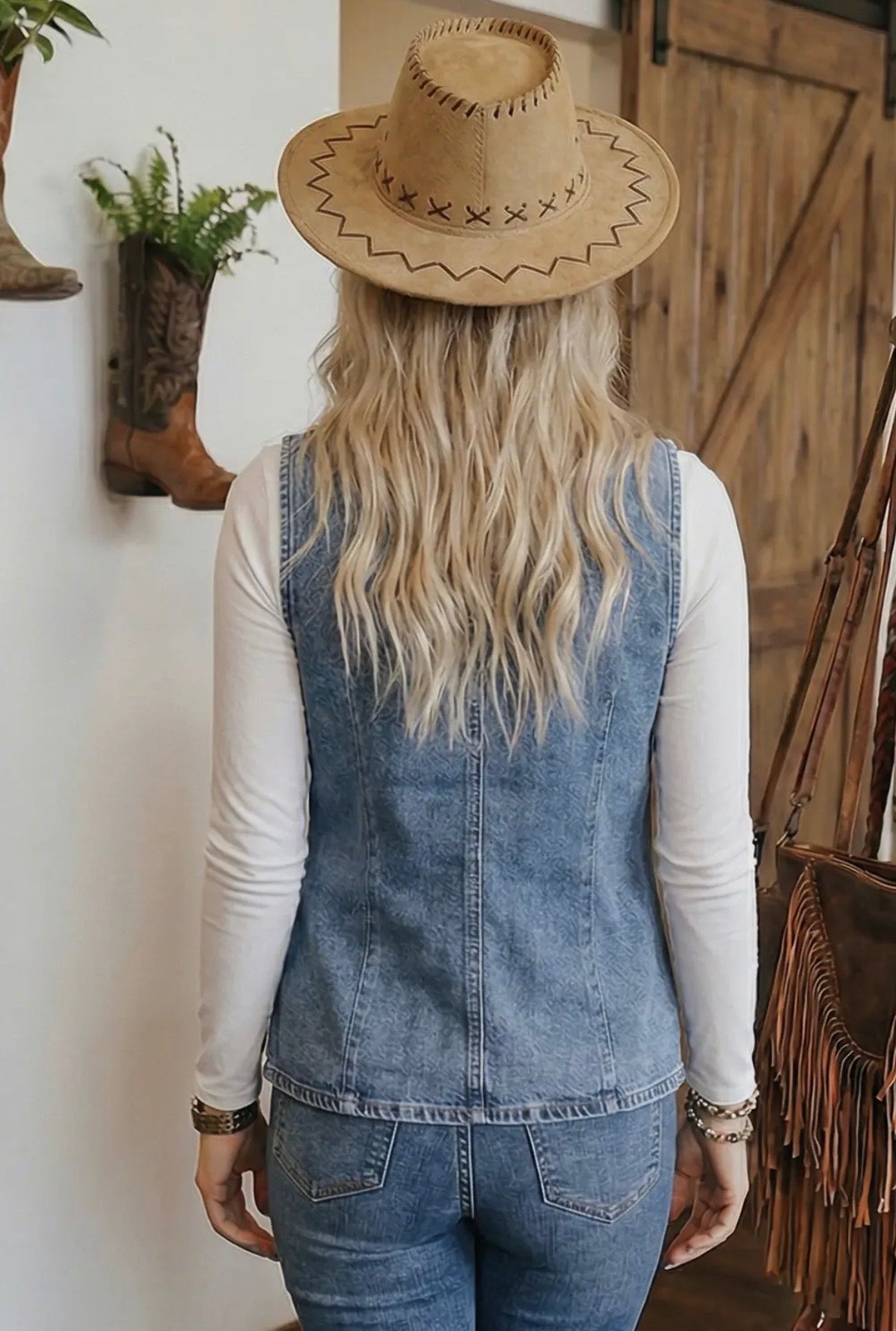 Fashion-W Western Buttoned Front Slit Denim Vest