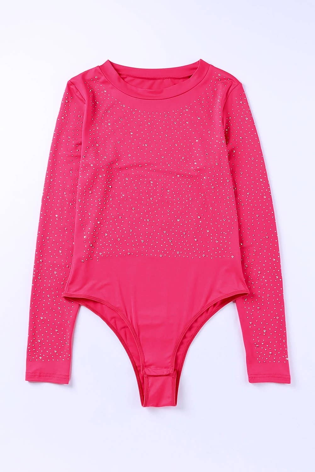 Rose Rhinestone O-neck Long Sleeve Bodysuit