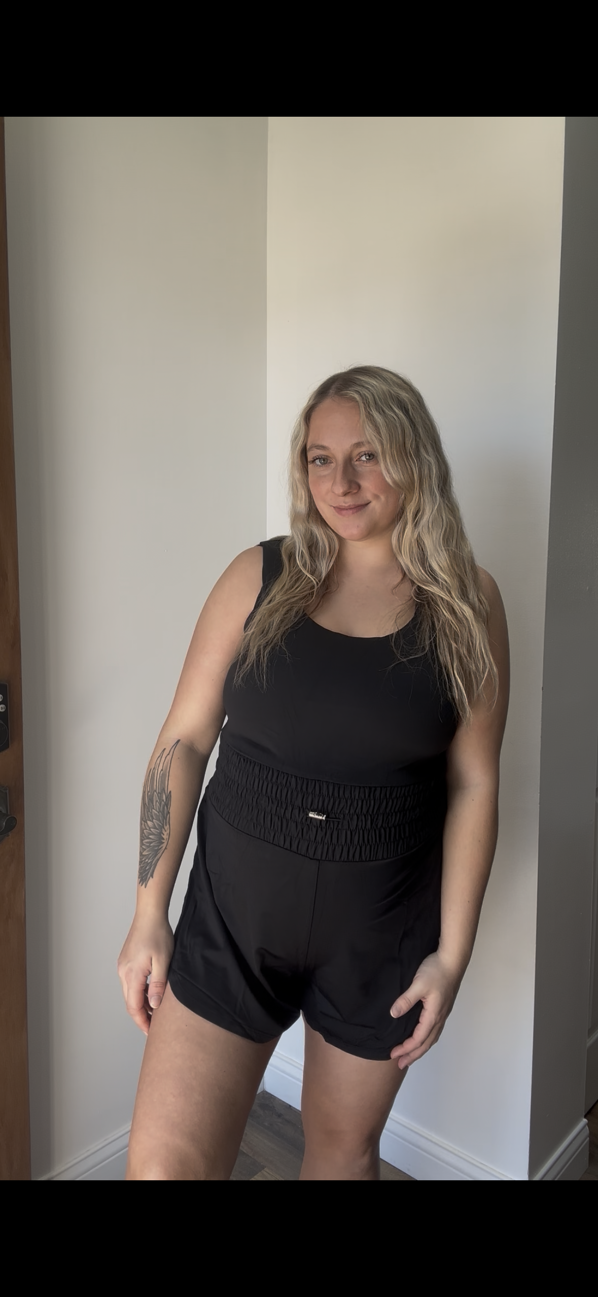 Plain Sleeveless Loop Drawstring Cinched Waist Romper
