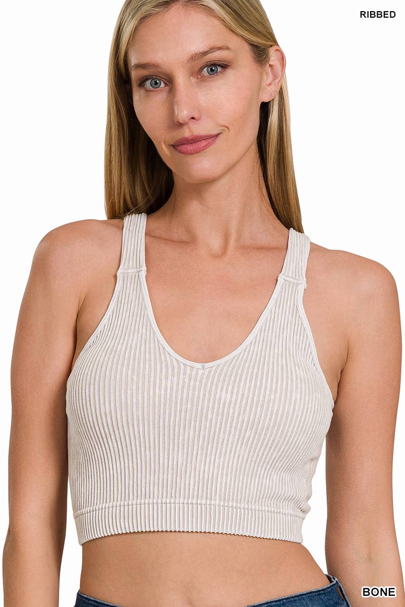 ,,,,...Premium washed seamless crop tank w/ removable bra