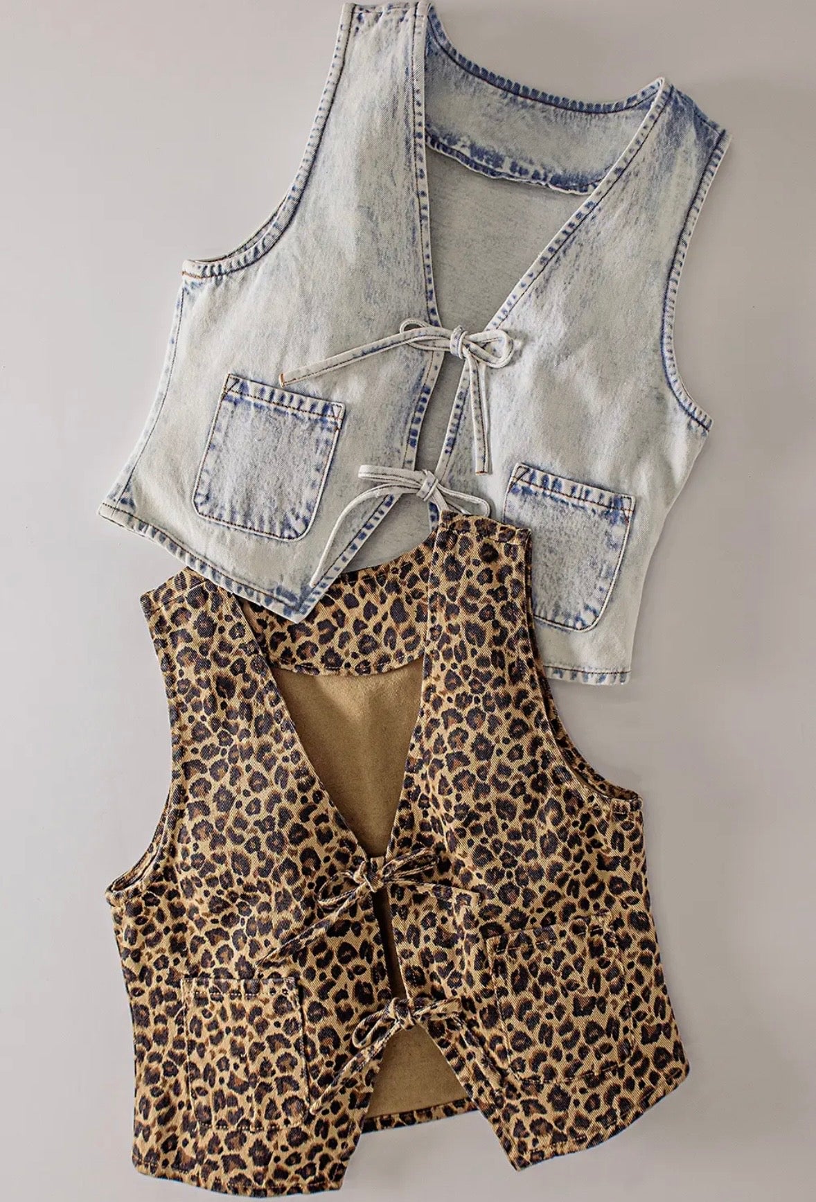Acid Washed Denim Front Tie Vest