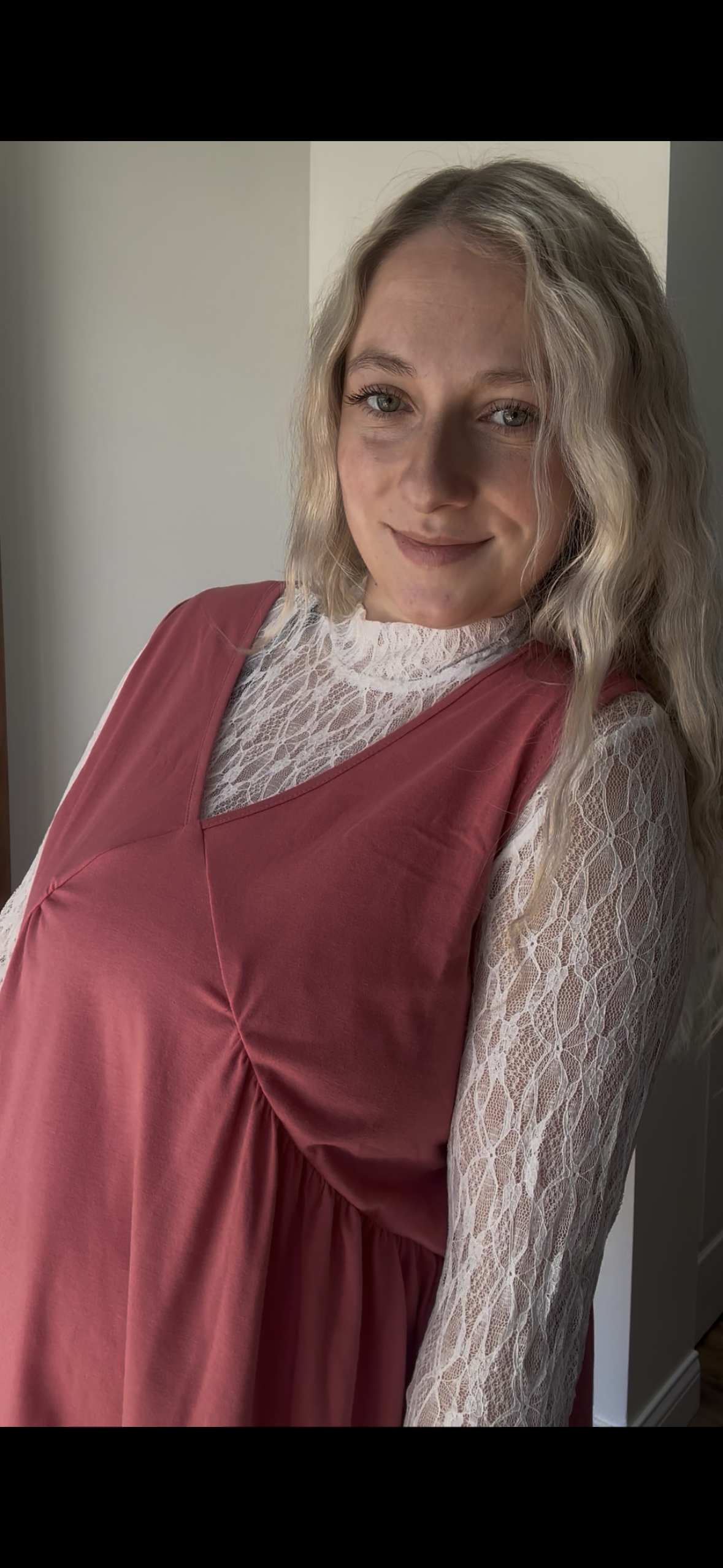 Sheer Lace Bell Sleeve Mock Neck Blouse