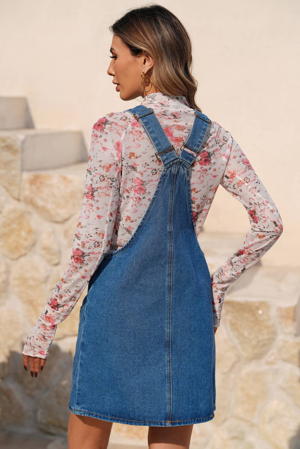 LDC Wide Strap Button Front Pocketed Denim Mini Dress