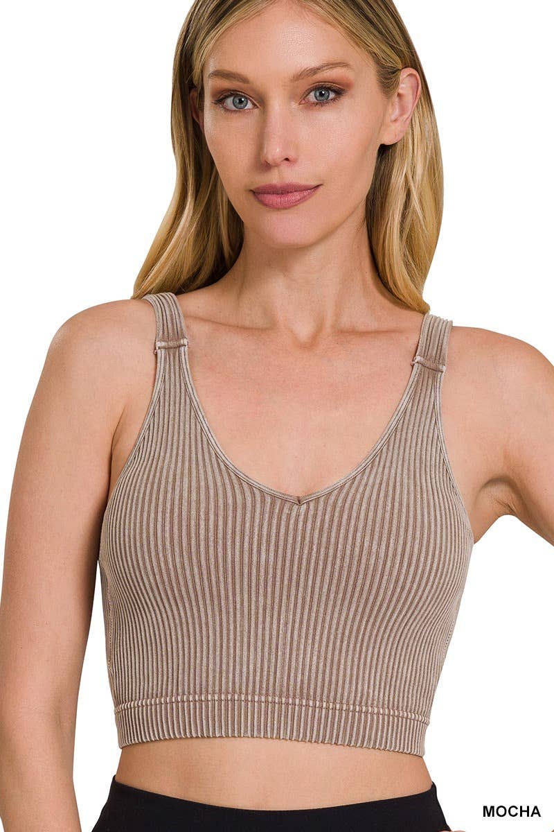 ,,,,...Premium washed seamless crop tank w/ removable bra