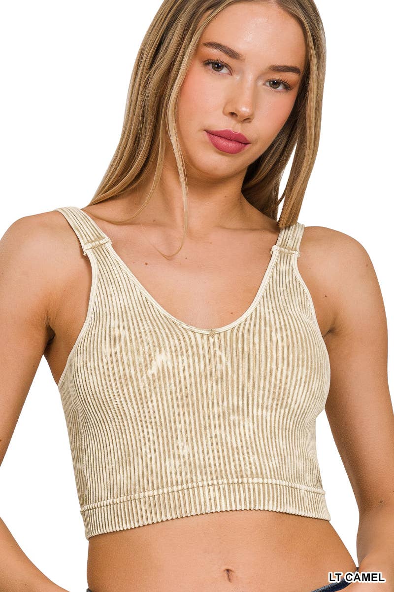 ,,,,...Premium washed seamless crop tank w/ removable bra