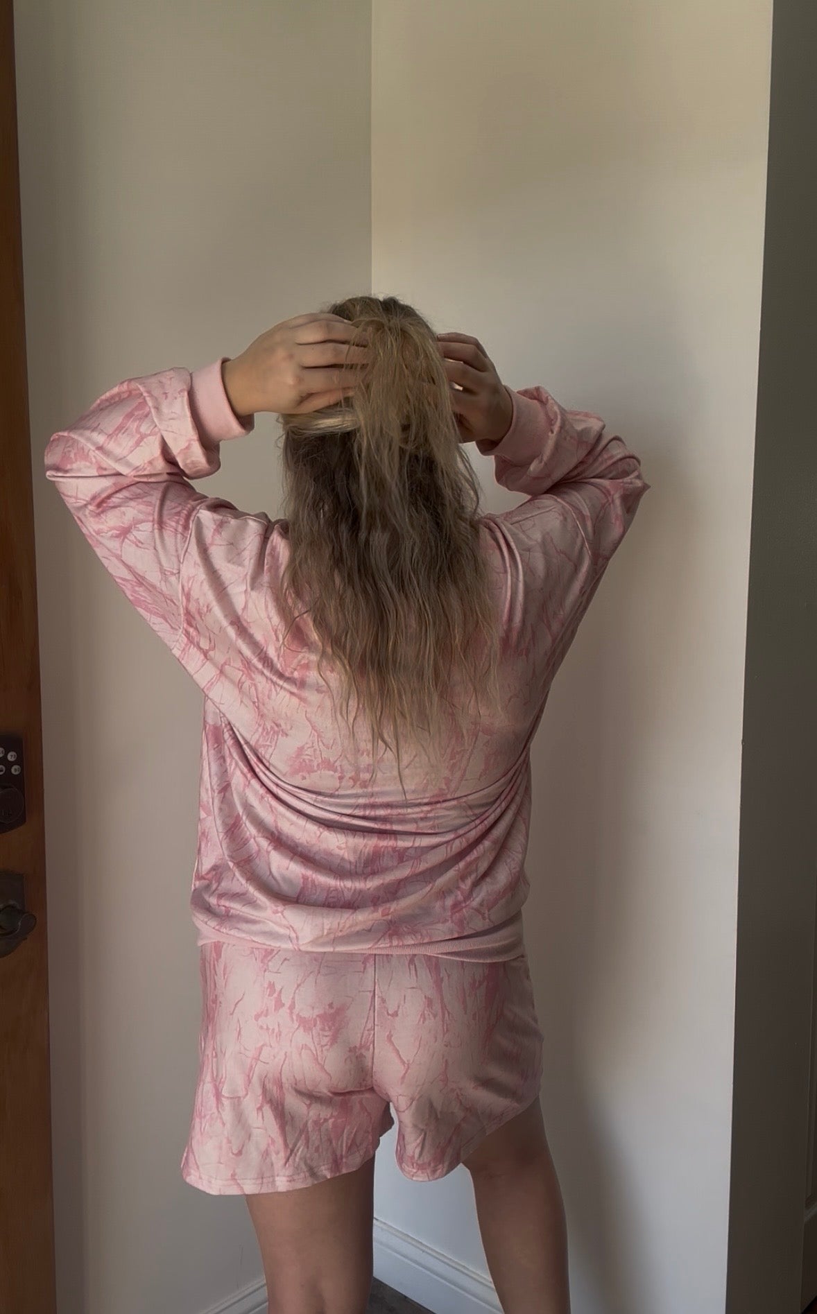 Spring Camo Mock Neck Long Sleeve Top and Shorts Sets