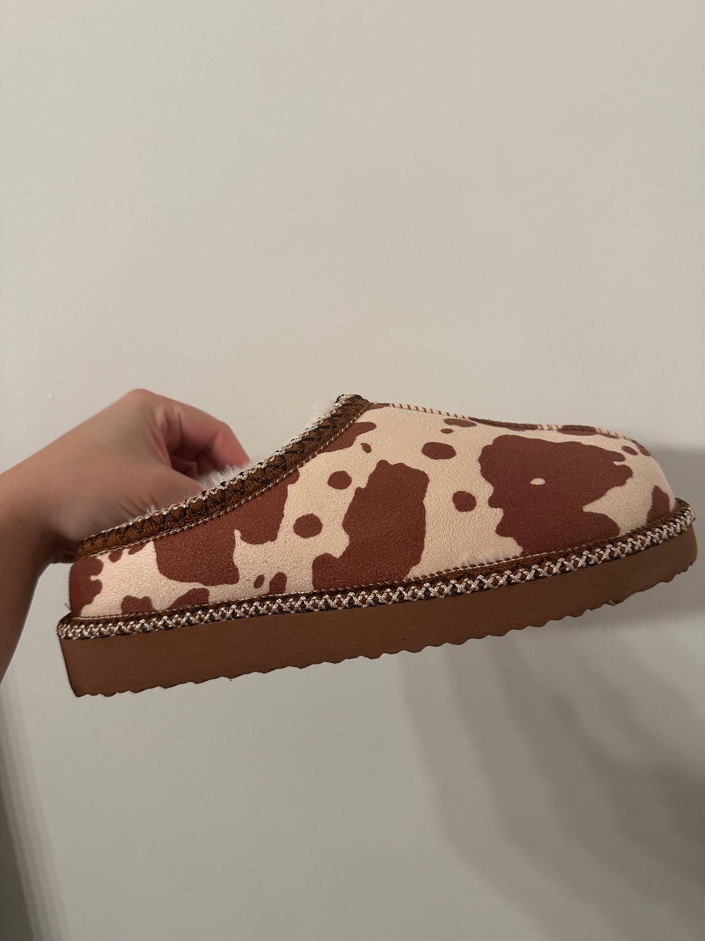 Brown Cow Print Cozy Slippers