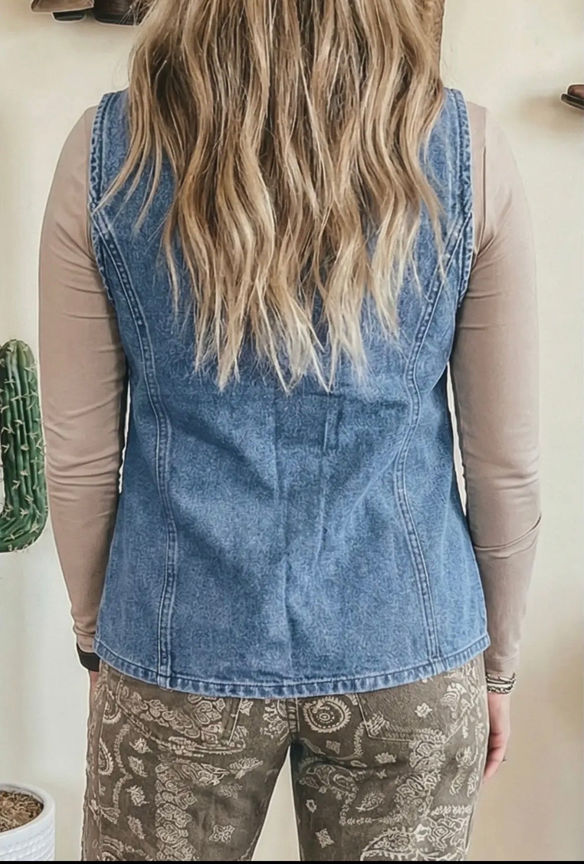 Fashion-W Western Buttoned Front Slit Denim Vest