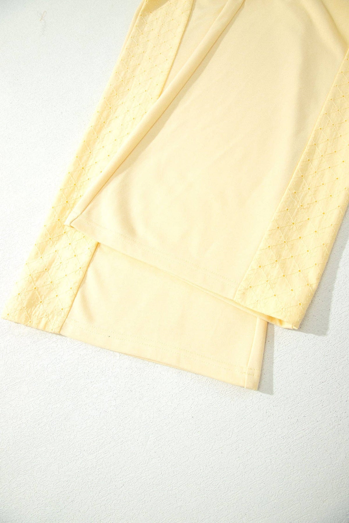 Yellow Cream Eyelet Embroidered Lace Patchwork Cropped Pullover Drawstring Pants Set