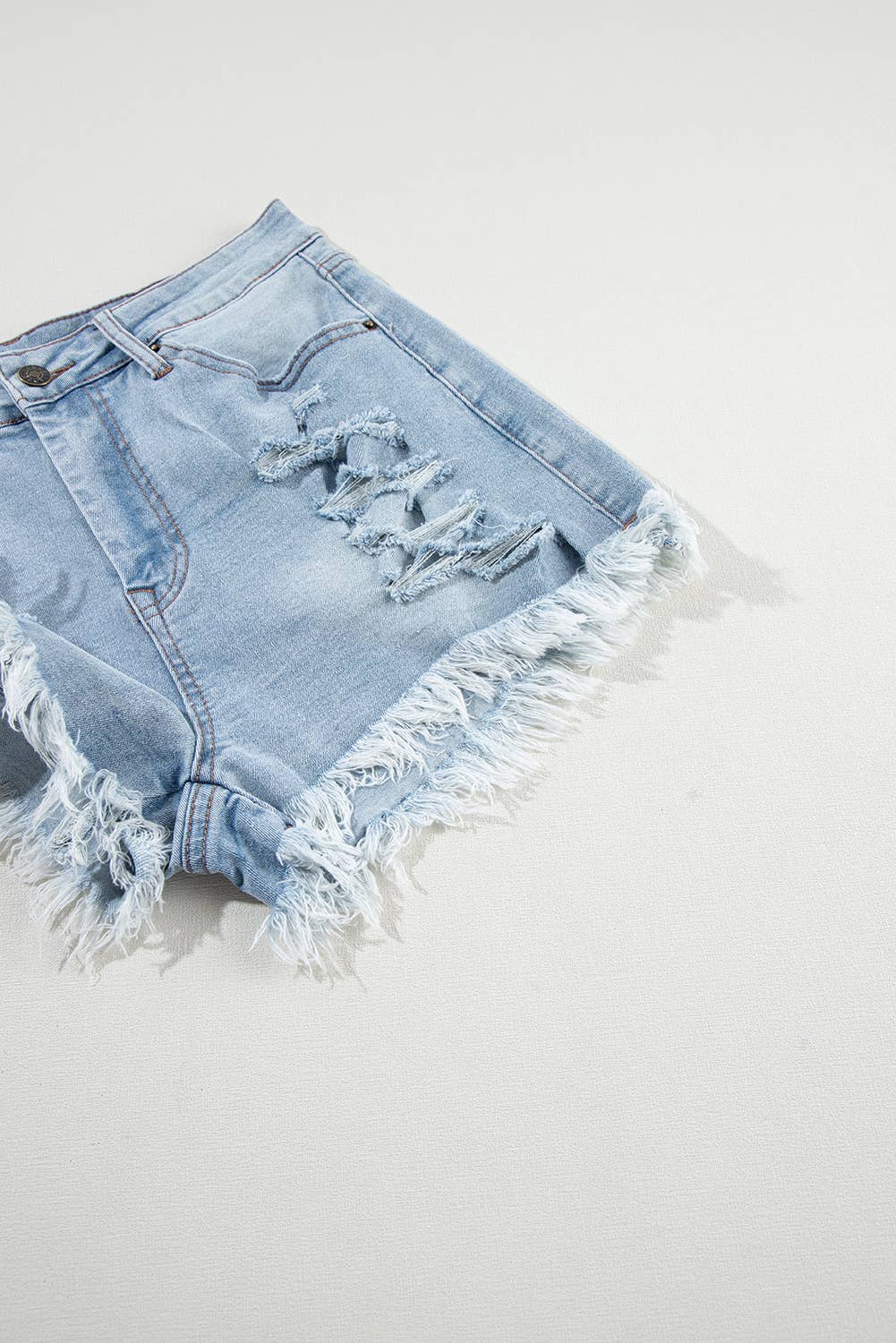 Distressed Ripped Raw Hem High Waist Denim Shorts