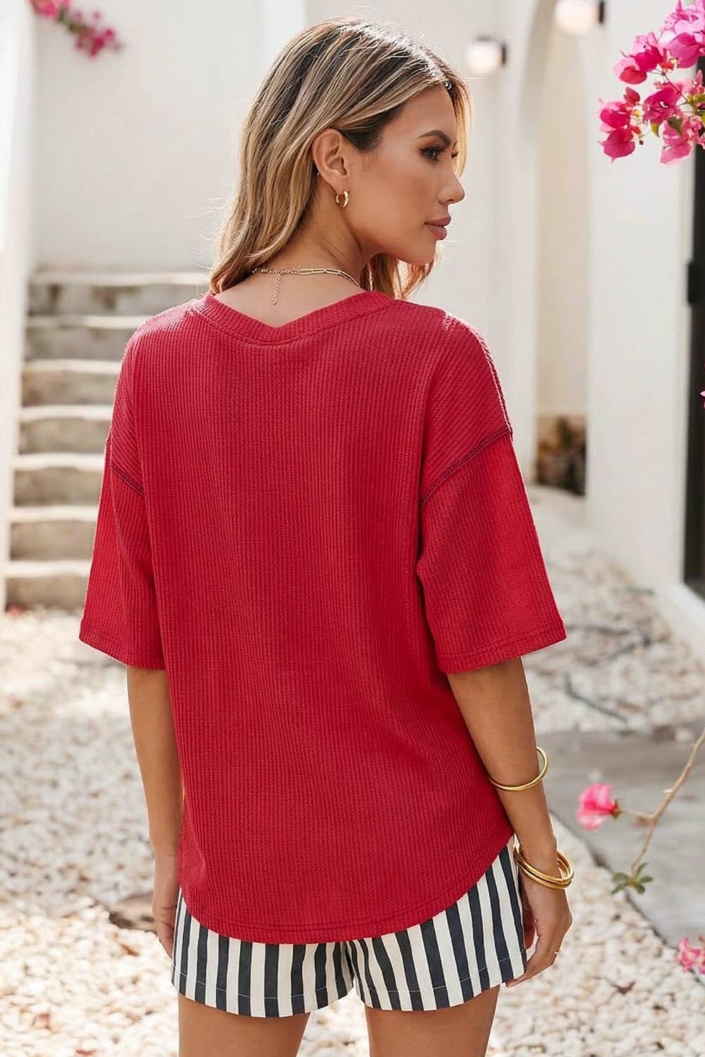 USA Graphic Half Sleeve Loose Ribbed Top