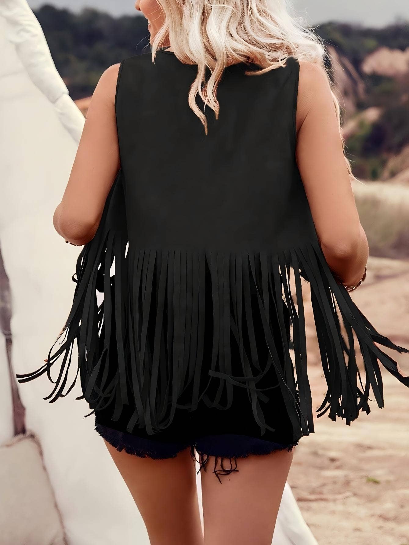 Black Fringe Stud Vest