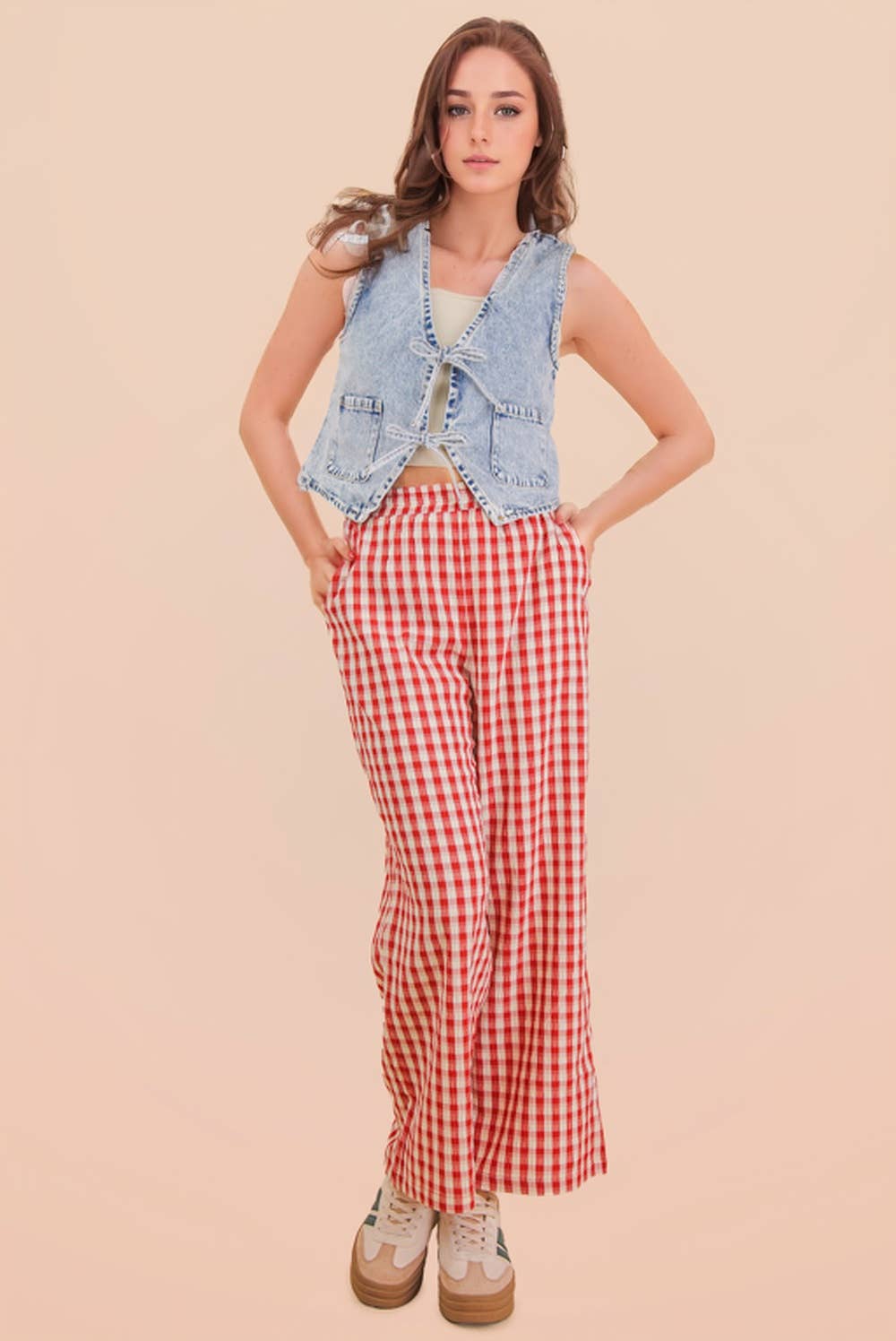 Acid Washed Denim Front Tie Vest