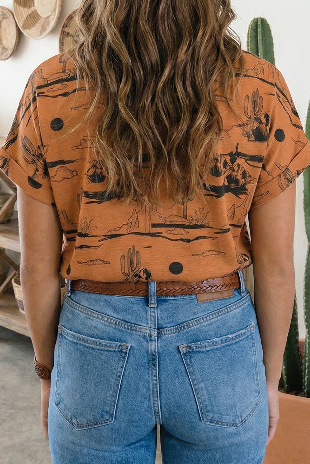 Western Desert Sand Print Short Sleeve Knit Top
