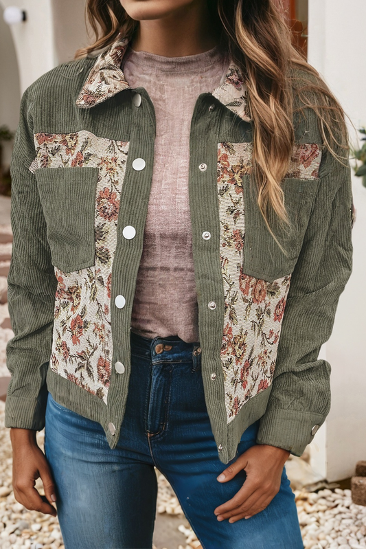 LDC Ribbed Retro Floral Patchwork Shirt Style Jacket