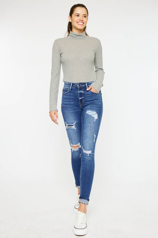 HIGH RISE ANKLE SKINNY JEANS-KC2503M