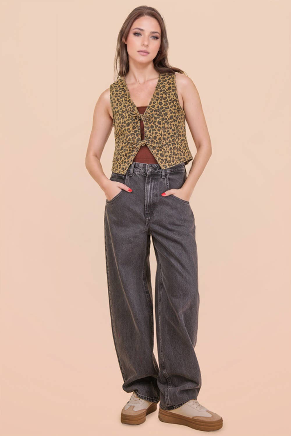 Acid Washed Denim Front Tie Vest