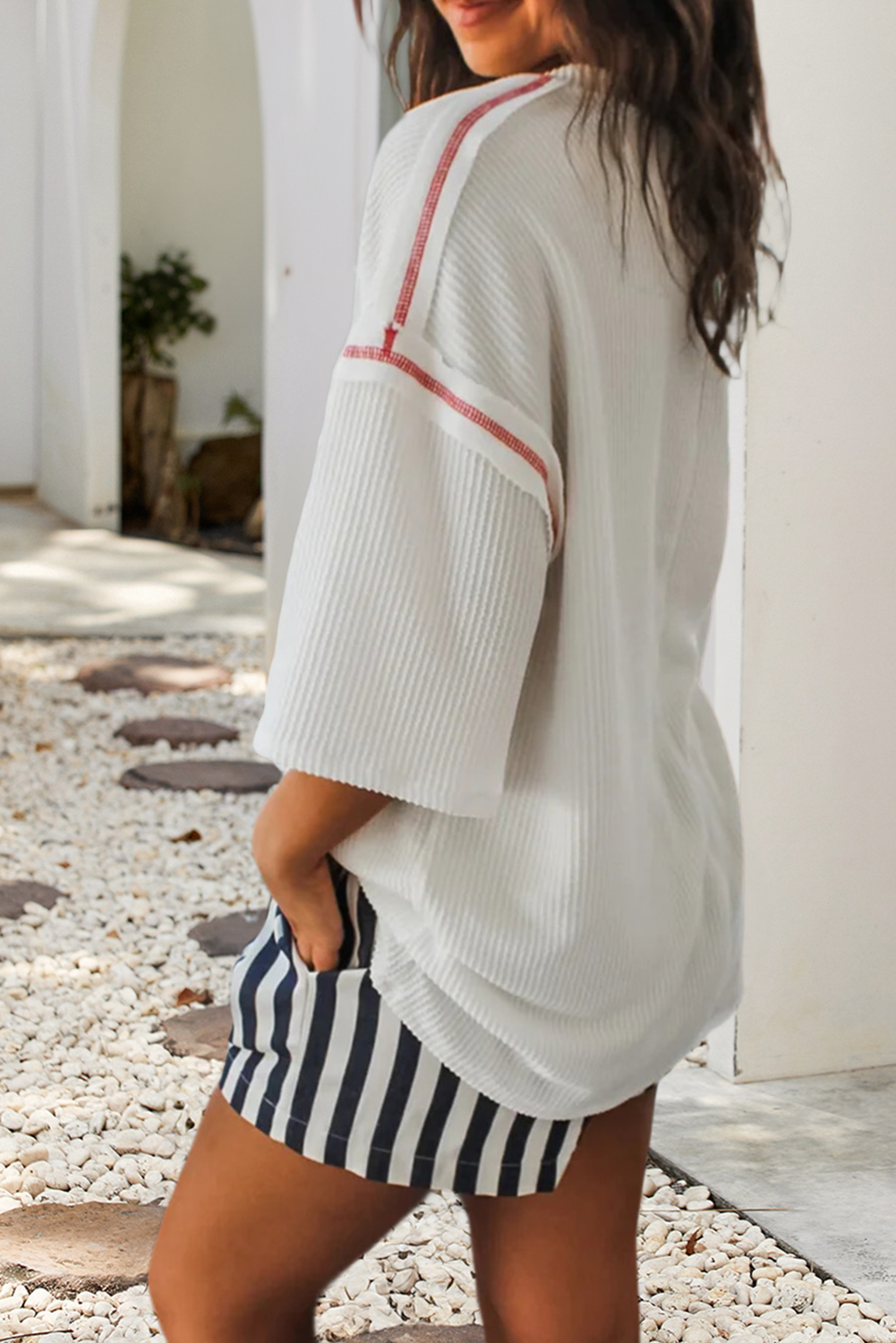 USA Graphic Half Sleeve Loose Ribbed Top