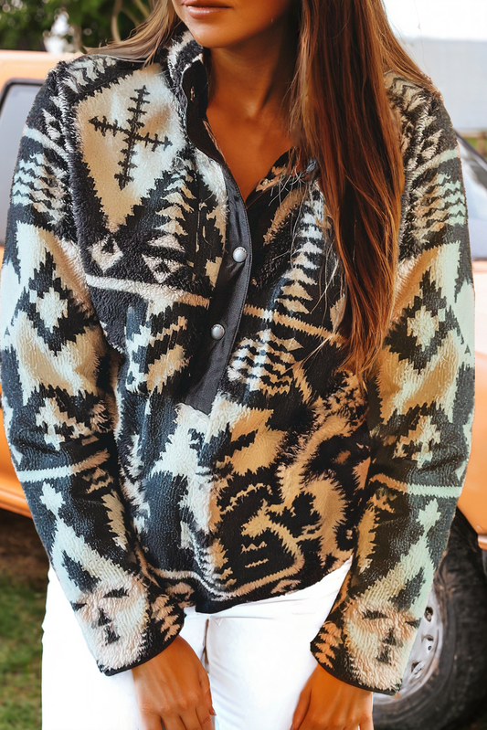 Fashion-W Western Half Zip Plush Sweatshirt