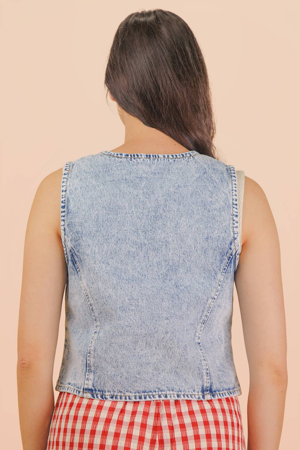 Acid Washed Denim Front Tie Vest