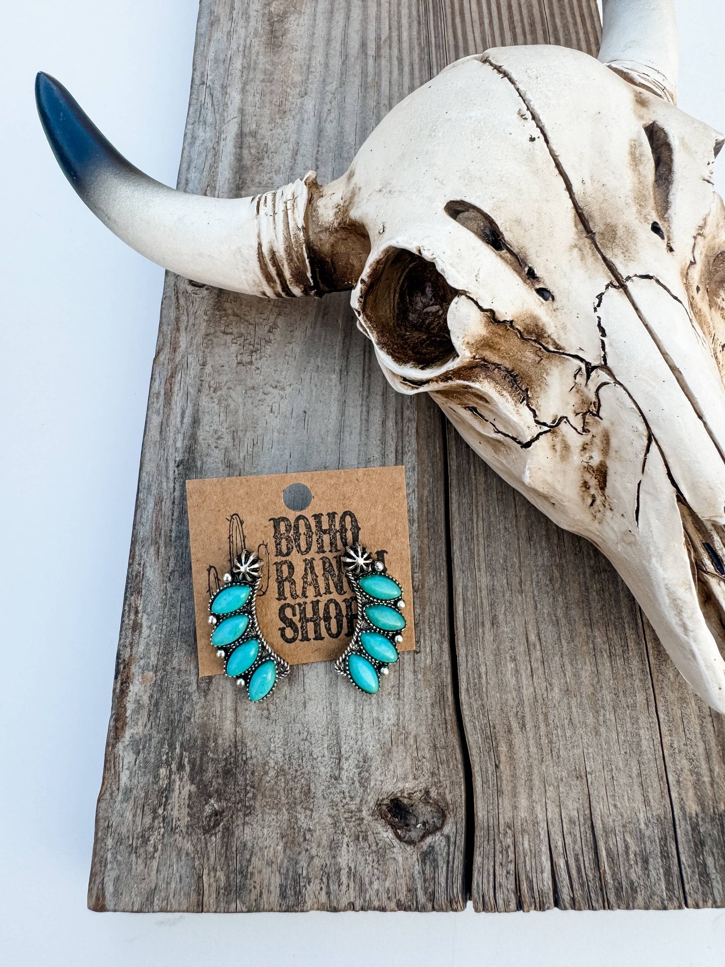 Western Concho Semi Stone Stud Earrings