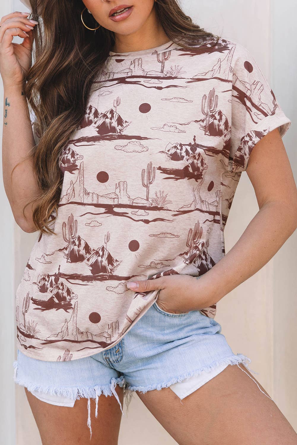 Western Desert Sand Print Short Sleeve Knit Top