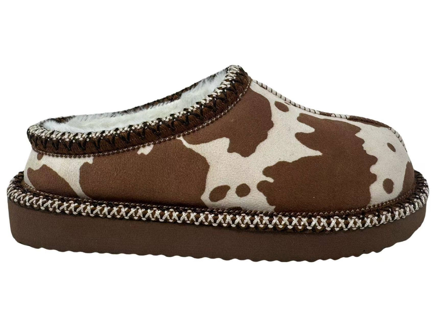 Brown Cow Print Cozy Slippers
